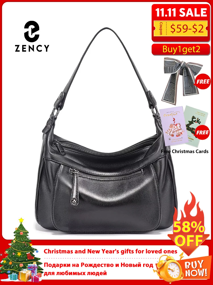 

Женская серая мягкая сумка через плечо Zency из натуральной кожи, модная сумка через плечо-хобо с большими карманами, дизайнерский кошелек под мышками, 2025 Sac