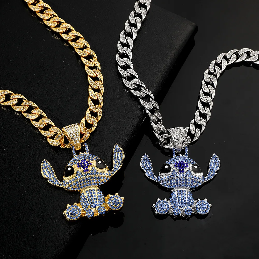 collana girocollo Stitch Disney per uomo e donna Collana con ciondolo cubano punto diamante accessori personalizzati Halloween