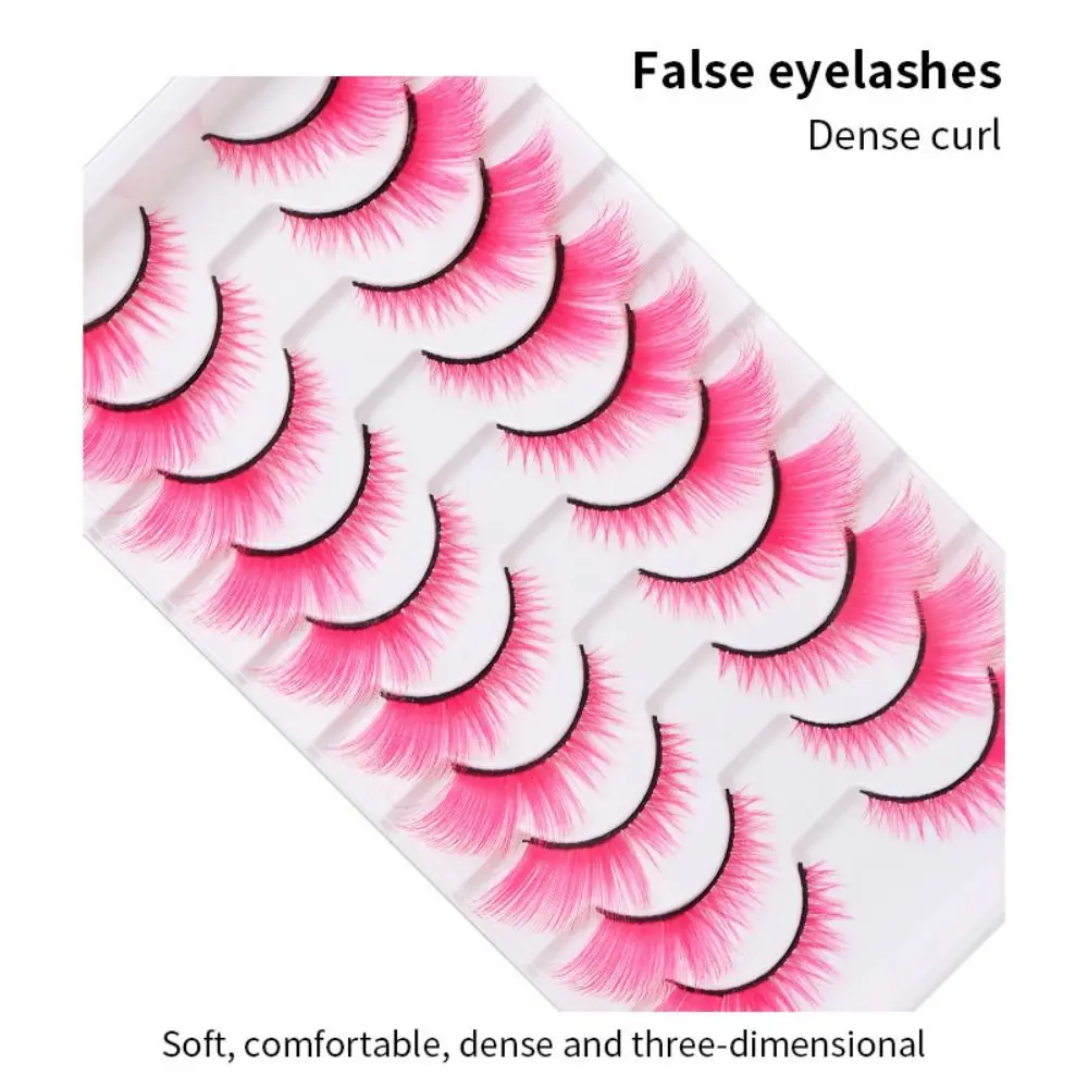 10 Pairs Colored False Eyelashes Eyelash Extension Thick Fluffy Lashes Cat Eye Eyelashes Reusable Exaggerated 3D Mink Lashes