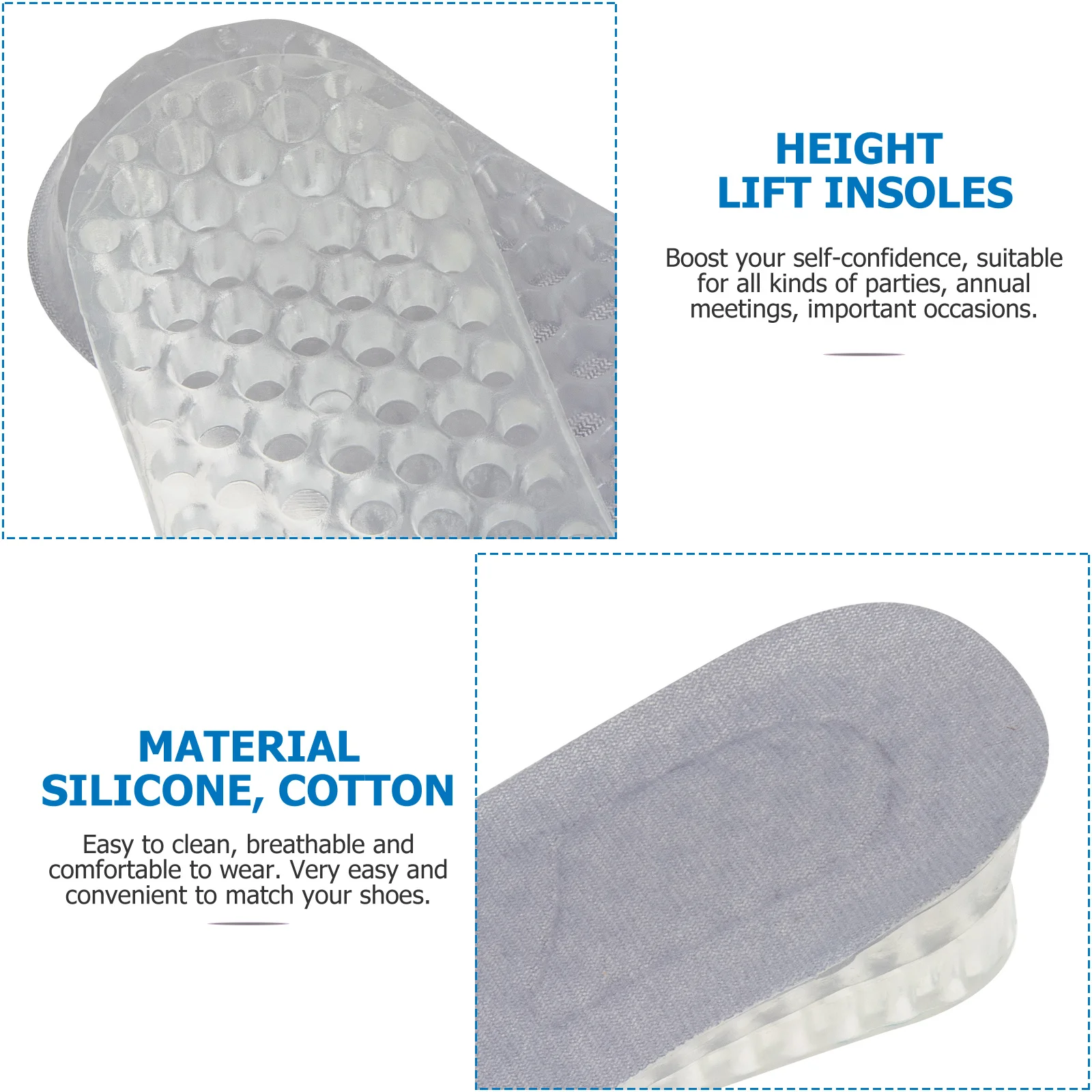 

Invisible Height Increase Insoles Silicone Insert For Shoes Shock-Absorption Heel Lift Taller Shoe Pads Foot Care Tool