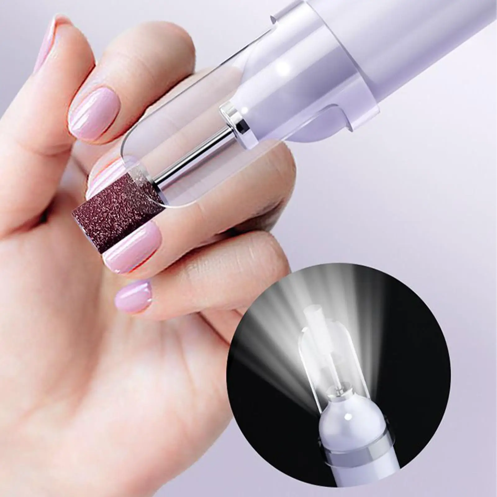 Electric Nail File Rechargeable Quiet Grinder with LED Light Electric File for Nails for Home Travel Salon Foot Toenail Cuticle