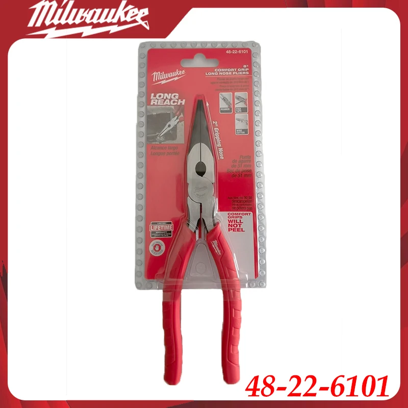 

Milwaukee 48-22-6101 Long Nose Pliers, Red Ergonomic Handles for Electricians & Mechanics