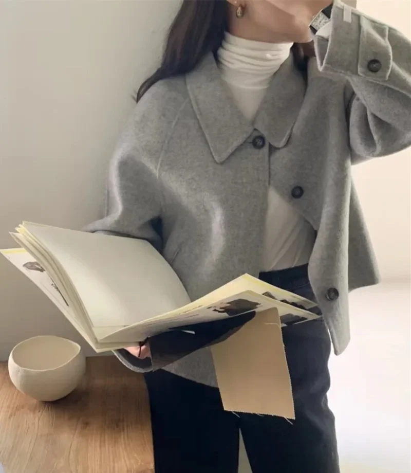 Neploe Korean Gentle Simple Style Thick Woolen Coat Femme 2024 Autumn Winter Loose Lapel Collar Long Sleeve Solid Color Blends