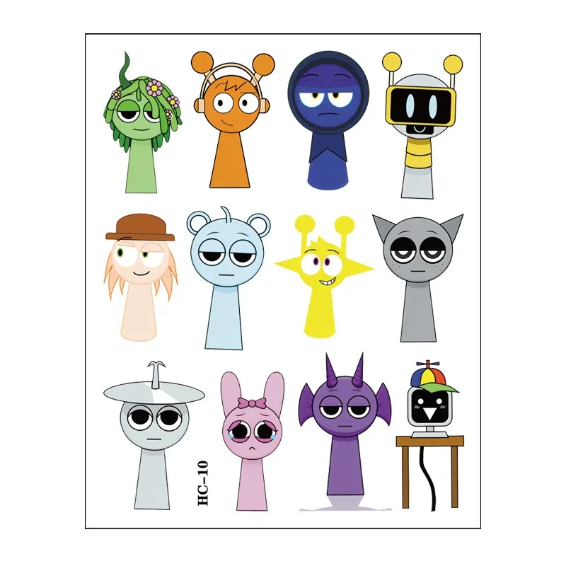 Sprunki Incredibox الطفل لصاقات وشم الكرتون أنيمي نقل المياه المطبوعة الاطفال تأثيري اللعب الكلاسيكية هدية عيد ميلاد المبيعات الساخنة