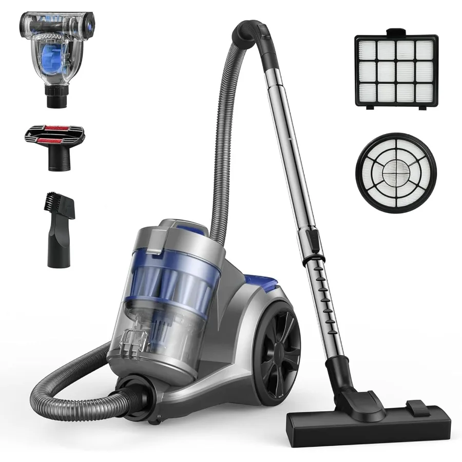 1700W Canister Vacuum Cleaner with 32Kpa Suction Power Bagless Design Featuring MultiCyclonic Filtration and Dual AntiAllergen