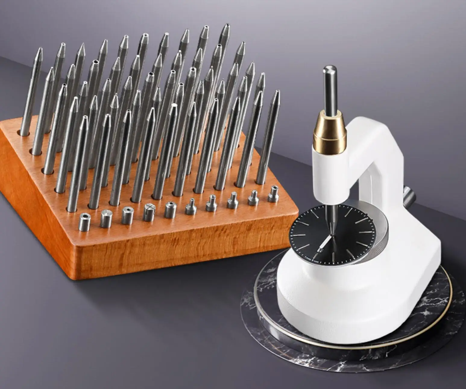 Watch Repair Staking Tool Press Set Watchmaker Jewelling Punching Kit with 50 Punches 10 Stakes Watch Tool Set for Watchmaker