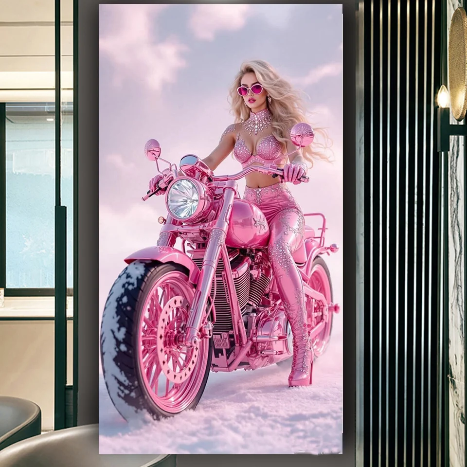 

Розовый мотоцикл для женщин, сделай сам, алмазная мозаика, искусство, полная квадратная круглая алмазная живопись, большой размер, новинка 2026, женское украшение для дома