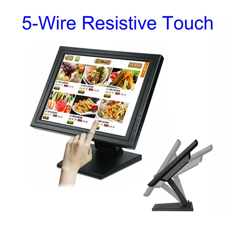 Folding stand 17 inch 5 wire resistive touch tft lcd  pos touch screen monitor