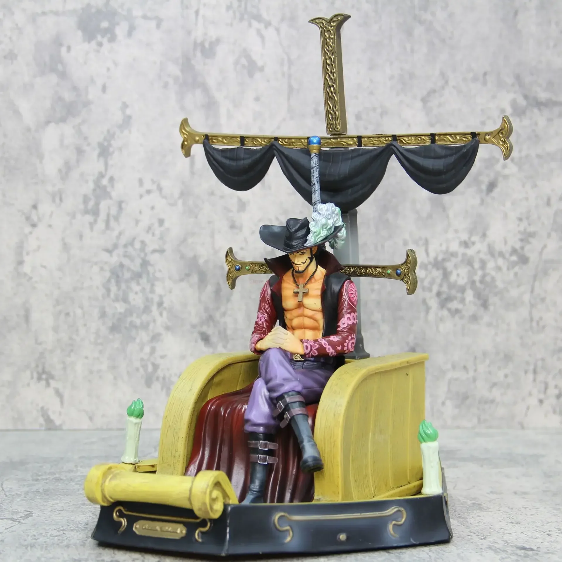 One Piece Dracule Mihawk King Hawkeye Oka Shichibukai Sitting Sailboat Anime Figure  Collection Dolls Figurine Gifts