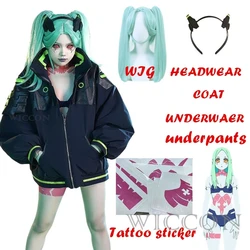 Anime Edgerunners Rebecca Cosplay Costume Jacket Wig Tattoo Stickers Headwear Suit Halloween Costumes for Women