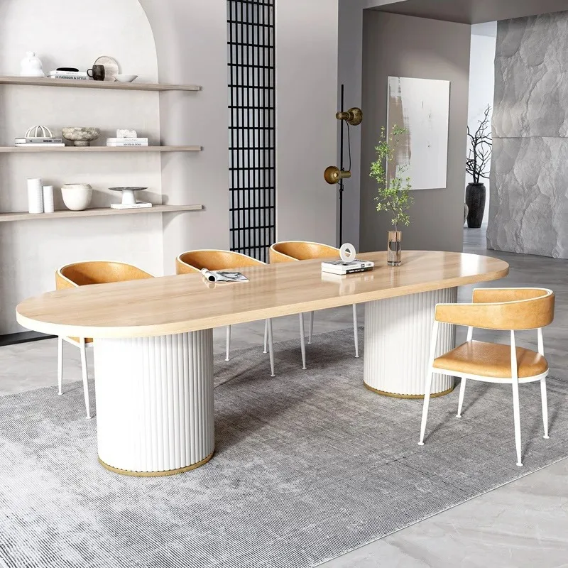 # Biomorphic Capsule Solid Timber Dining Table Fluted Cylinder Base Hardwood Meal Island for Open Plan Home