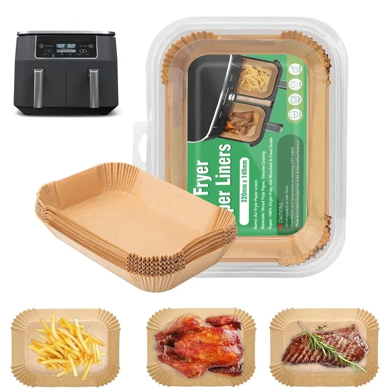 Disposable Air Fryer Paper Liners Non-Stick Food Grade Baking Pads Oilproof Microwave Safe for BBQ Square Round Rectangle Shapes