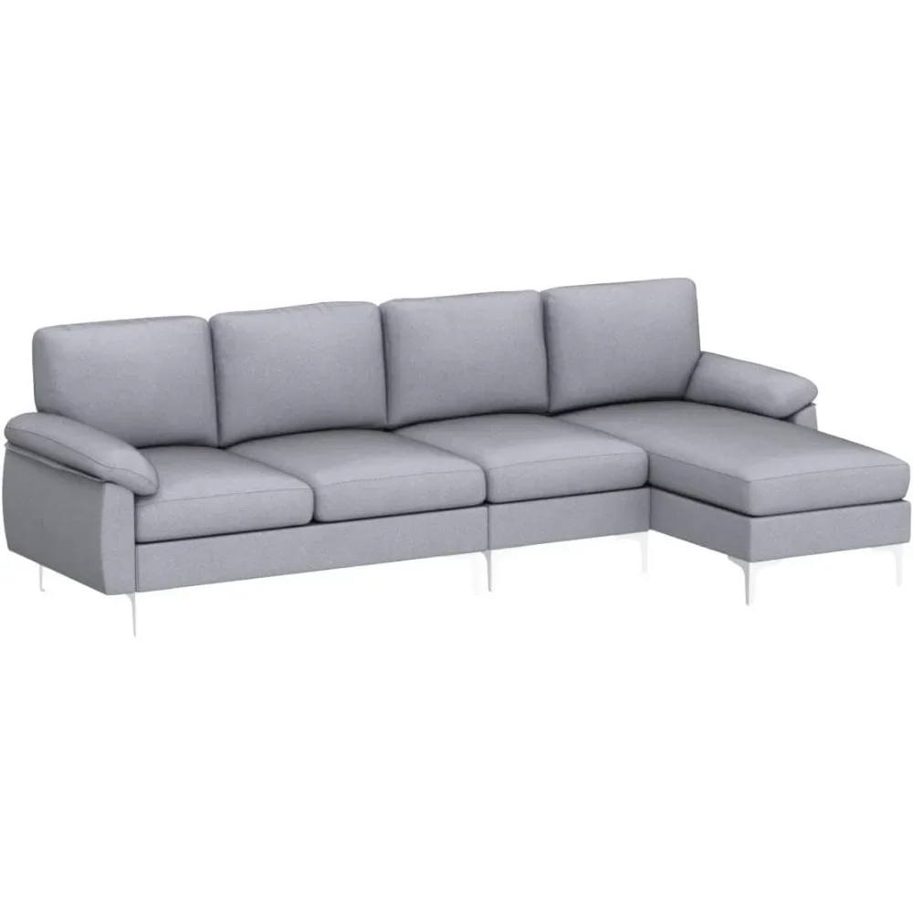 Modern U Shape Sectional Sofa Couch, Linen Fabric Sectional Couch Sofa, Upholstered Sofa Bed with Metal Legs for , Home Office