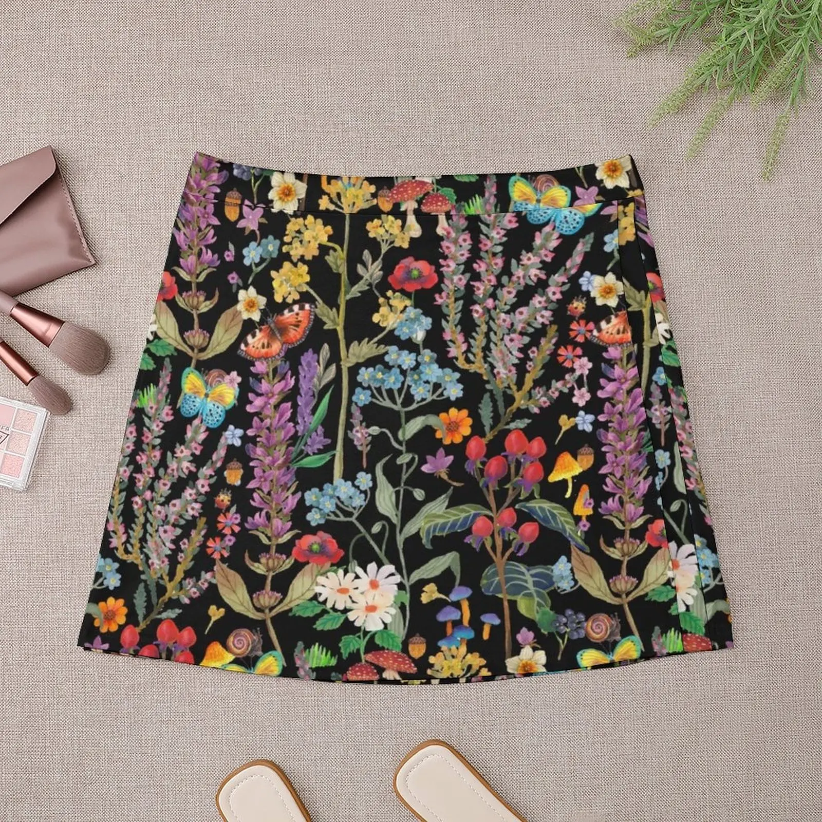 Watercolor wild flowers paradise Mini Skirt Miniskirt Female clothing Women's dress