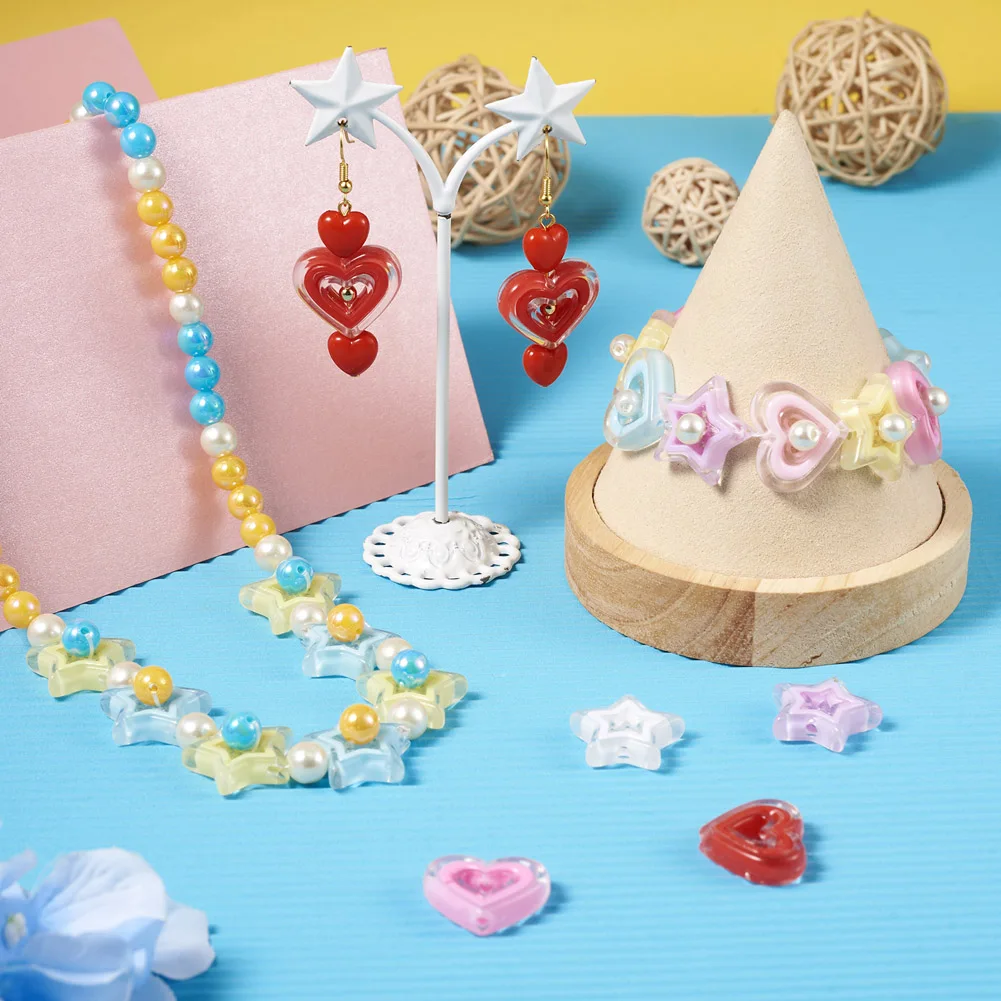 200pcs Transparent Star Heart Acrylic Beads Loose Beads for Earrings Bracelet DIY Handmade Jewelry Making Accessories