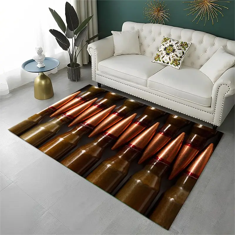 Metal Gun Bullet Military Equipment Pistol Large Area Rug Non-slip Carpet for Bedroom Living Room Sofa Doormat Home Decor Mat