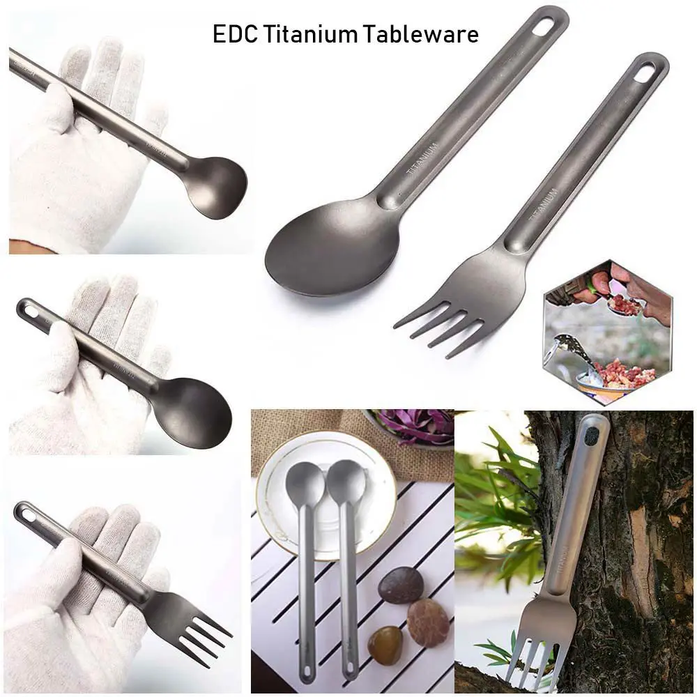 Environmental Portable EDC Camping Tool Cutlery Fork Long Handle Spoon Outdoor Picnic Accessories Titanium Cookware