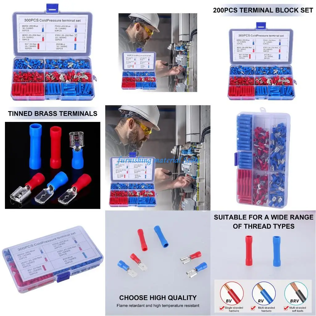 

Y5GD 300Pcs Electrical Cable Connectors Male Female Wire Cable Crimp Terminals