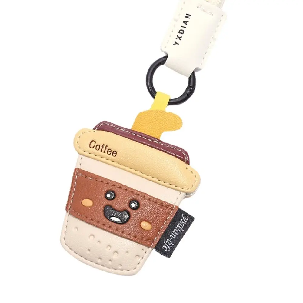 Divertido llavero con forma de taza de café, patatas fritas, colgante de helado de dibujos animados, colgante para bolso, llavero de cuero PU para coche, decoración para llaves