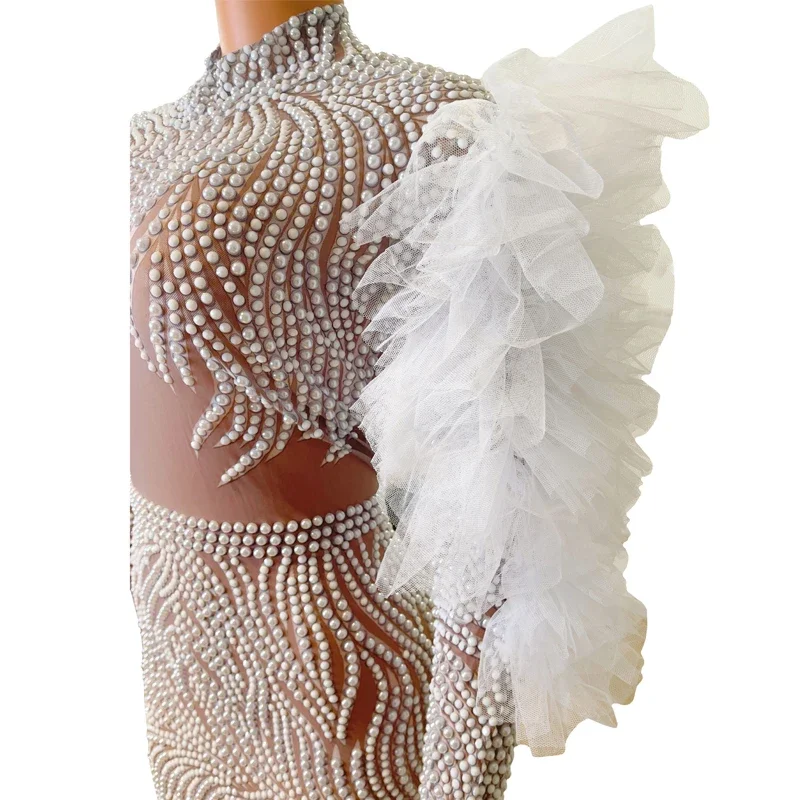 Mode Silber Strass Party Kleid Frauen Spitze Ärmeln Abendkleider Feiern Prom Kleid Bühne Festival Outfit XS7138