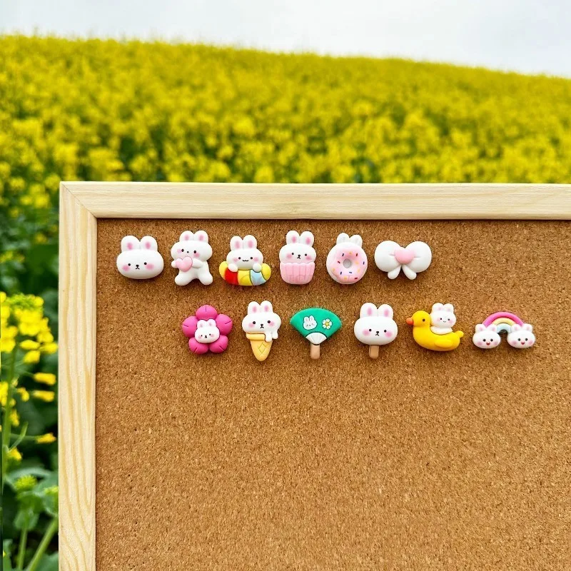 12pcs Creative Push Pin Cartoon Cute Rabbit Paradise Soft Wooden Board Felt Photo Wall Message Board