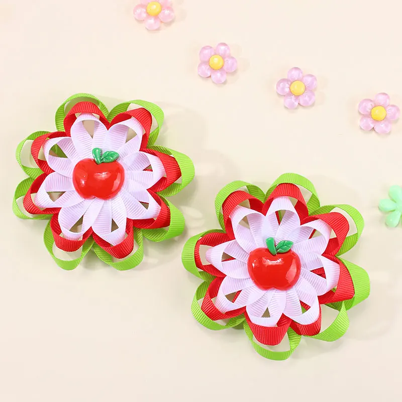 2Pcs Cute Cow Hairpins For Kids Sweet Ribbon Print Baseball Hair Clips Boutique Flower Barrettes Headwear Kids Hair Accessories