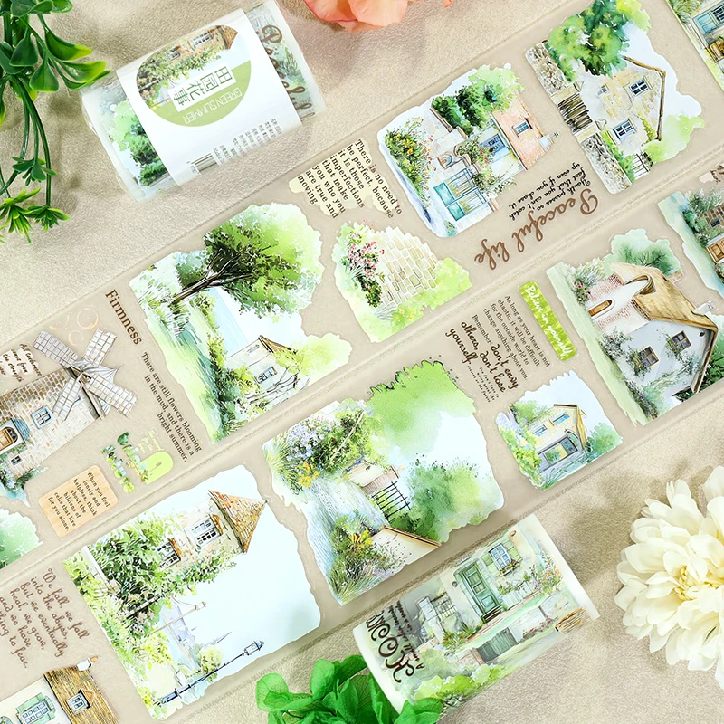 65mm*200cm Vintage Garden Tree Landscape PET Tape Creative DIY Journal Material Collage Scrapbooking Stationery