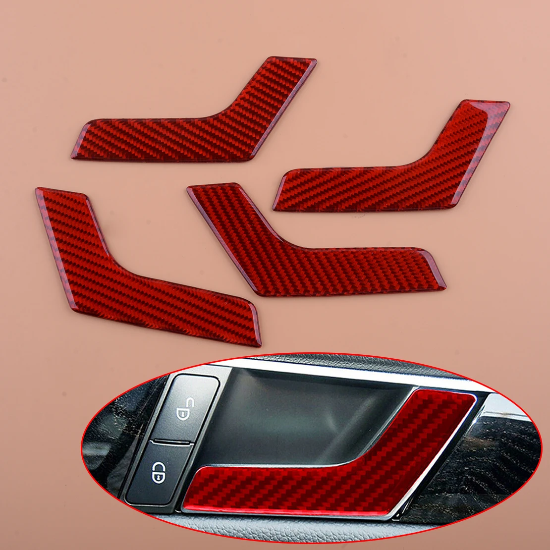 Carbon Fiber Red Inner Door Handle Trim Cover Set Decor fit for Mercedes-Benz C Class W204 2007 2008 2009 2010 2011 2012 2013