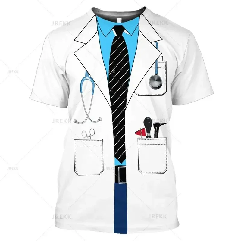 Camiseta divertida personalizada con estampado 3D de enfermera y Doctor, camiseta Extra grande de manga corta con cuello redondo, moda de ocio callejero, novedad de verano