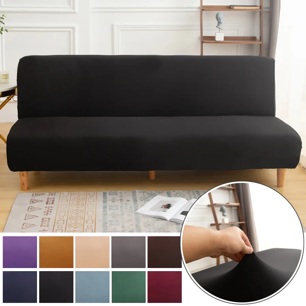 

Solid Color Armless Sofa Bed Cover Elastic Cheap Couch Covers for Living Room Washable Removable Slipcovers Folding Settee Case