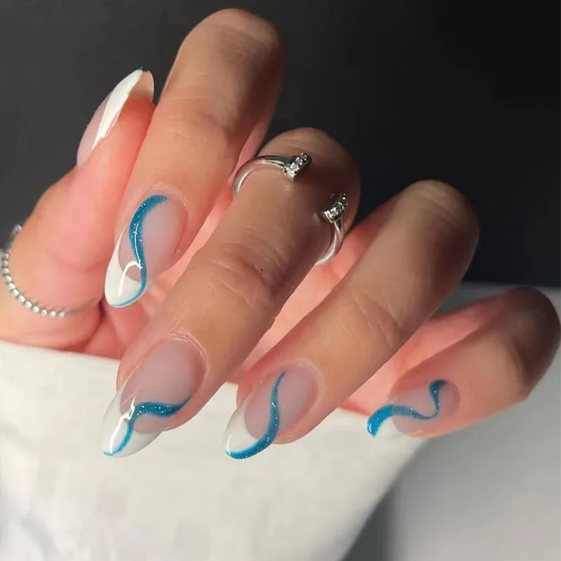 

24Pcs/Set Wave Lines False Nail Tips Press on Nails Detachable Long Ballerina Stiletto Fake Nail Art Reusable Finished Manicure