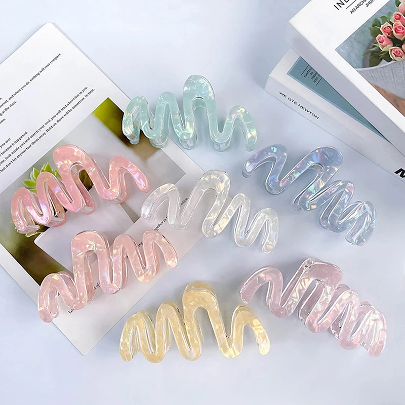 

New Jelly-colored Wavy Acrylic Hair Claw Clips Headwear For Women Girls Colorful Geometric Large Hairpin Hair Accessories