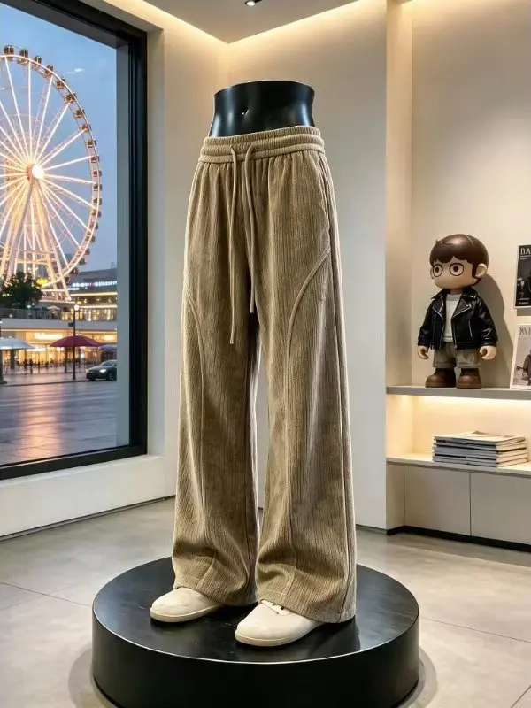 American Style Textured Merahud Men's And Women's Autumn Sporty Casual Pants Drapey Wide Leg Pants Straight Cut No Ironing Ne...