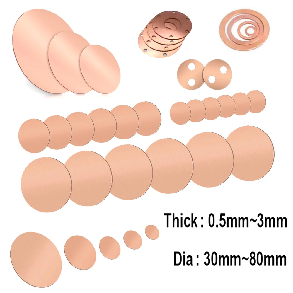 

2Pcs/lot DIY Blanks T2 Coppers Disc Pure Coppers Round Plate Circular Sheet Thickness 0.5mm - 3mm Diameter 30mm 50mm 60mm 80mm