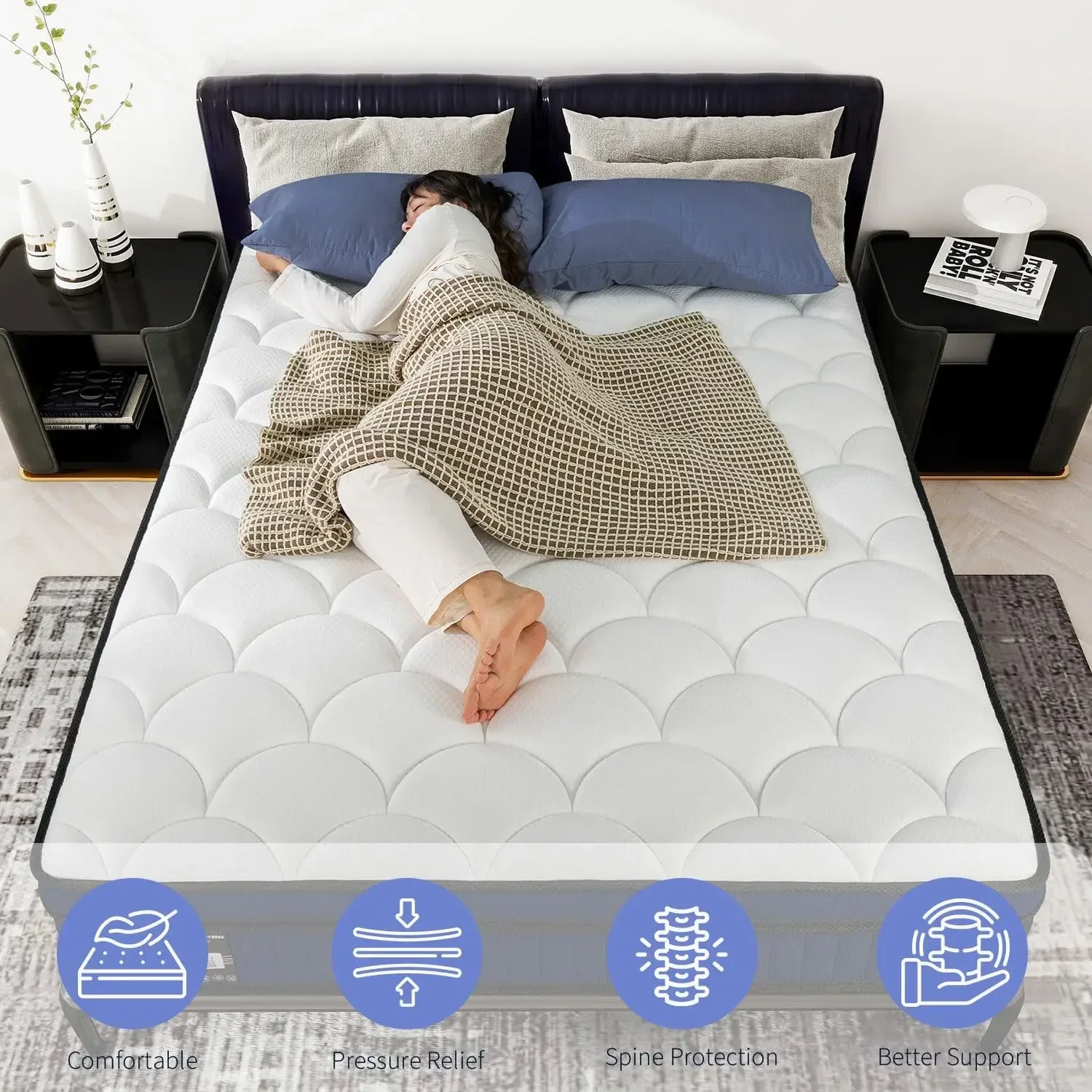 10 Inch Pillow Top Mattress in a Box, Medium Firm Fiberglass-Free, Soft Breathable Pressure Relief Memory Foam