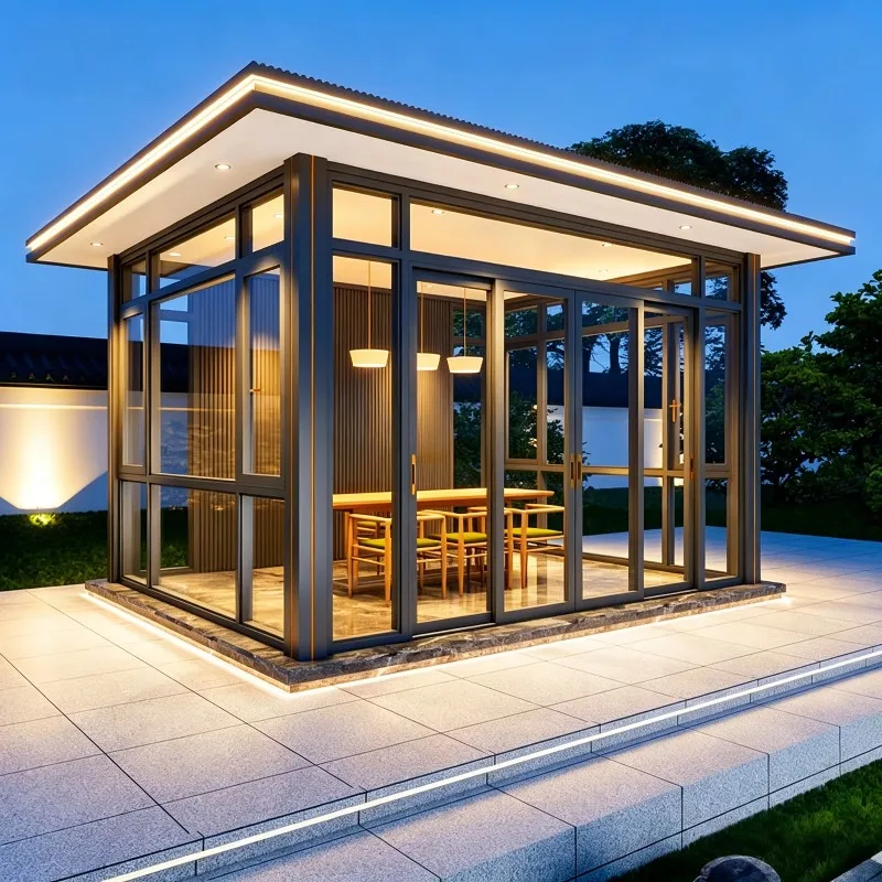 Patio Sunroom Glass House Aluminum Alloy Conservatory Retractable Waterproof Glass Room for Villa Garden Outdoor Living