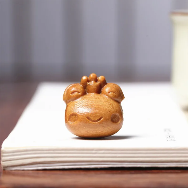 Hand Carved Sandalwood Frog Prince Pendant Cute DIY Necklace Accessory Home Decor Ornament Handmade Wooden Animal Miniature Gift