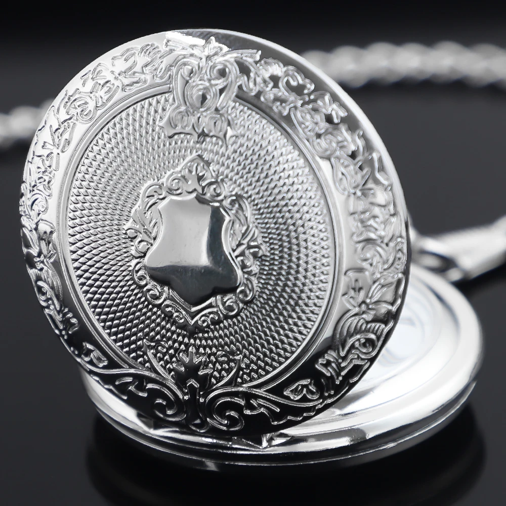 Unique Silver Quartz Pocket Watch Pendant Clock Chain Exquisite CharmPendant for Men Women with Chain Accessory Pendant Gifts