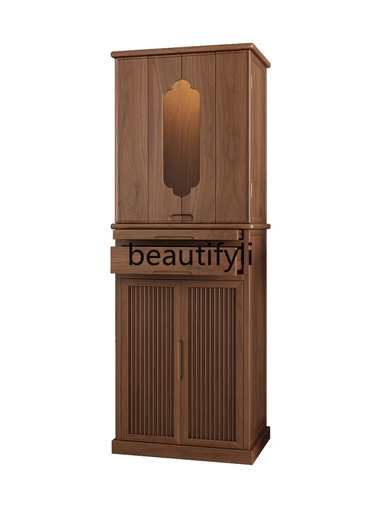 

Solid wood shrine New Chinese vertical cabinet Modern simple God of Wealth cabinet Black walnut shrine