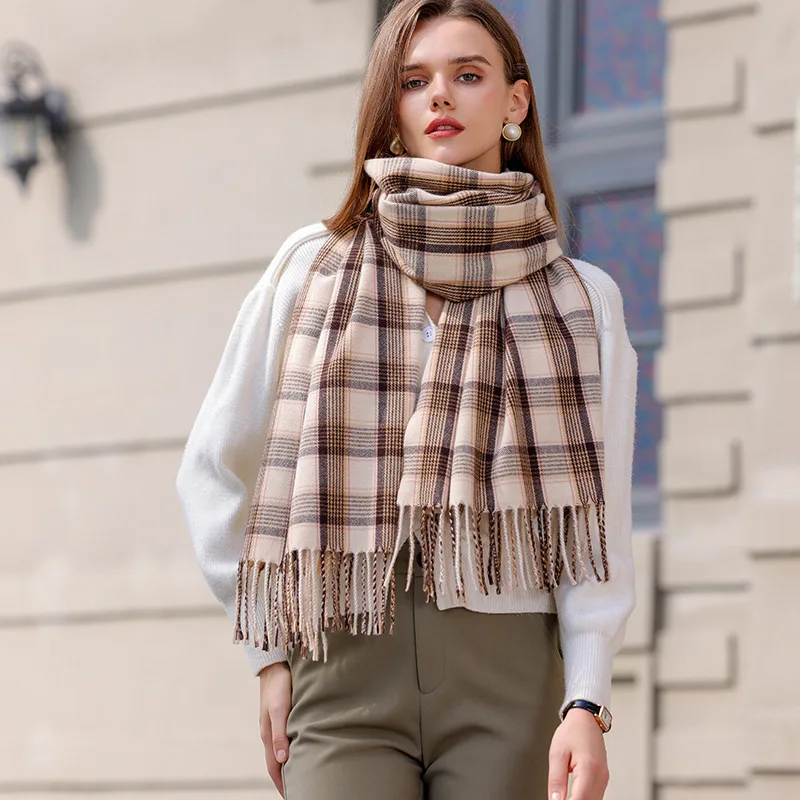 

Autumn and Winter Imitation Cashmere Plaid Scarf for Men and Women, New 2023 Warm Fringed Scarf Shawl Neck Wrap