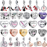 New Forever Love Mom Wife Lipstick High Heels Pendant Heart 925 Silver Bead Fit Pandora Charm Bracelet Mother's Day Gift Jewelry