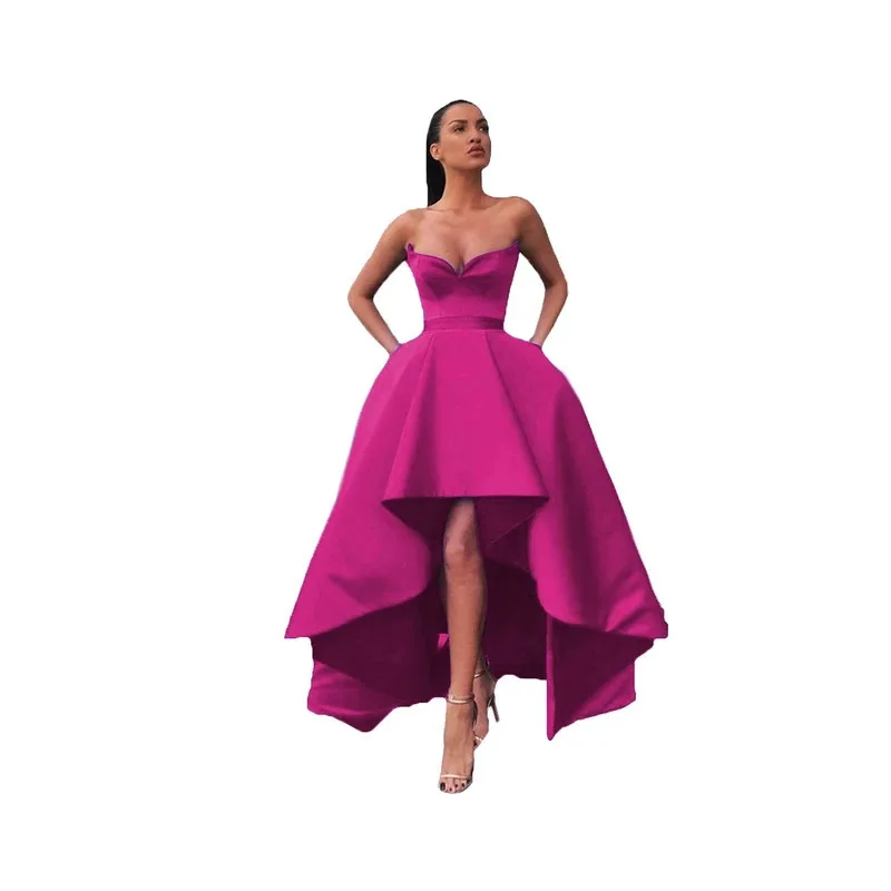 Abiti da ballo soffici dal design avanzato senza spalline senza maniche abito da festa formale alto-basso abito da sera per donna Vestido Fiesta Noche