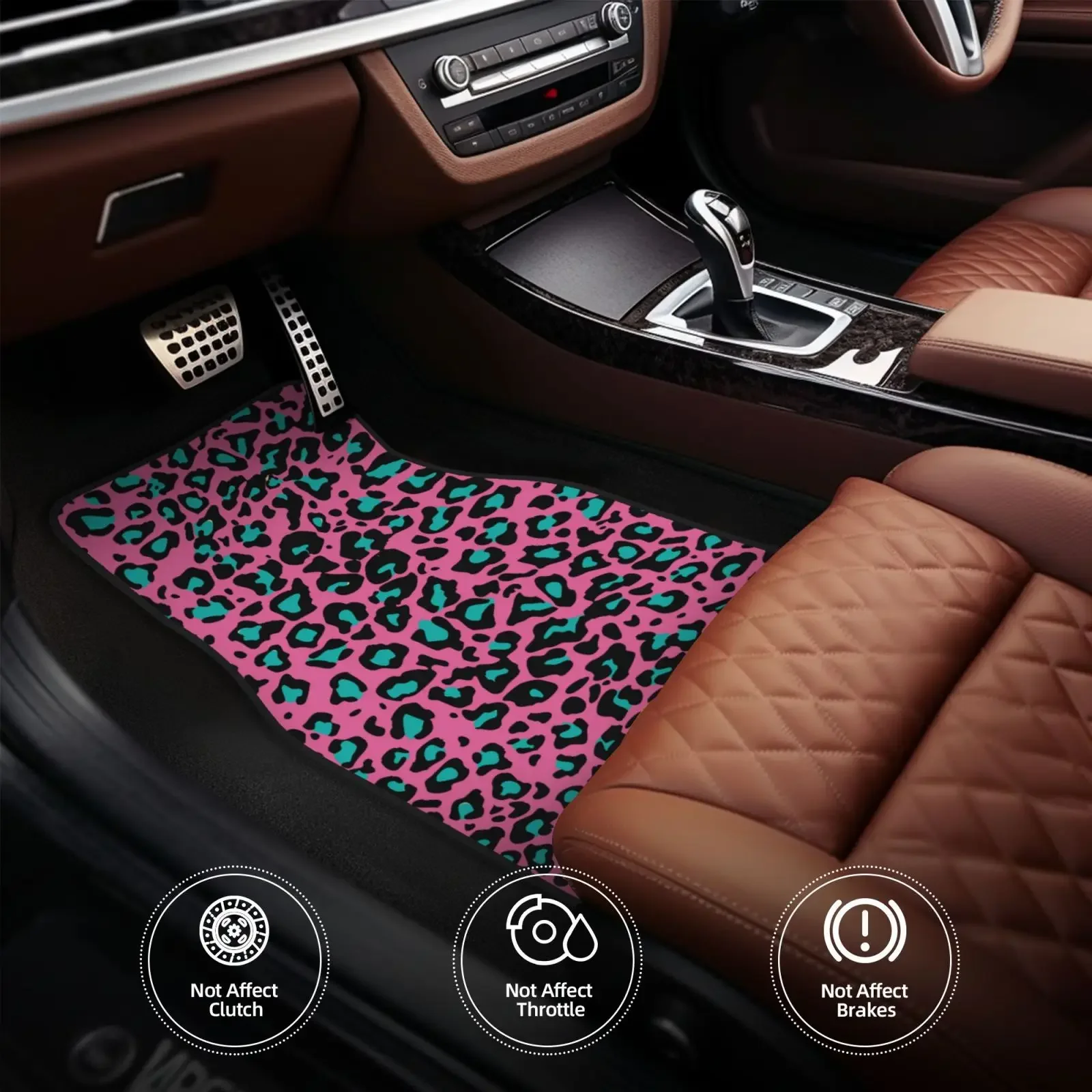 Pink Leopard Print All Weather Floor Mats for Car SUV & Truck - 4 Pieces Set (Front & Rear), Heavy Duty Protection