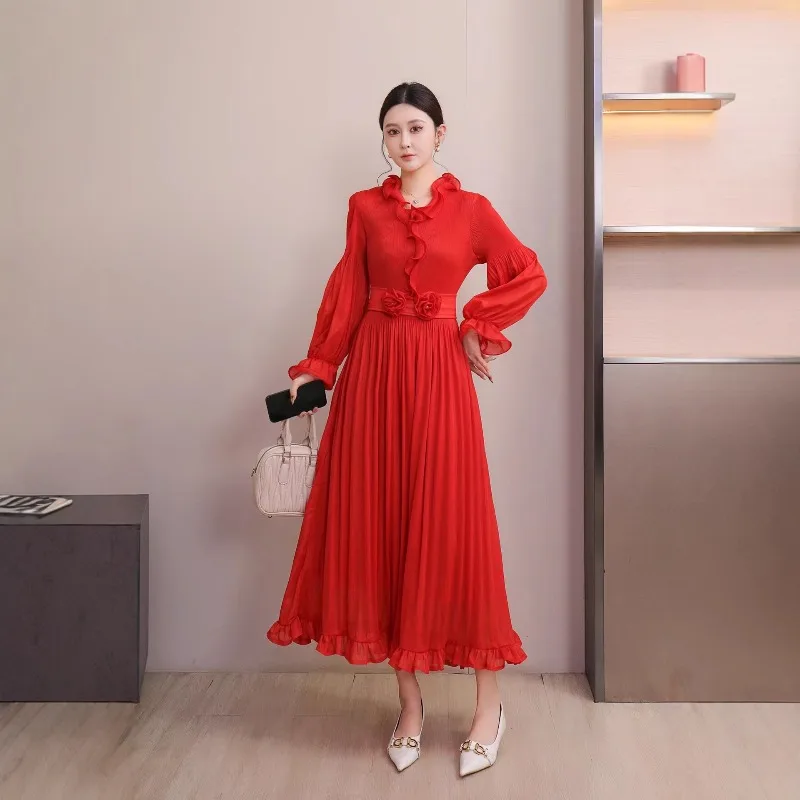 Miyake Abiti A Pieghe 2026 delle Nuove Donne di Estate Abito a maniche lunghe Increspato Pieghe Pressate Elegante Temperamento Gonna Plisse