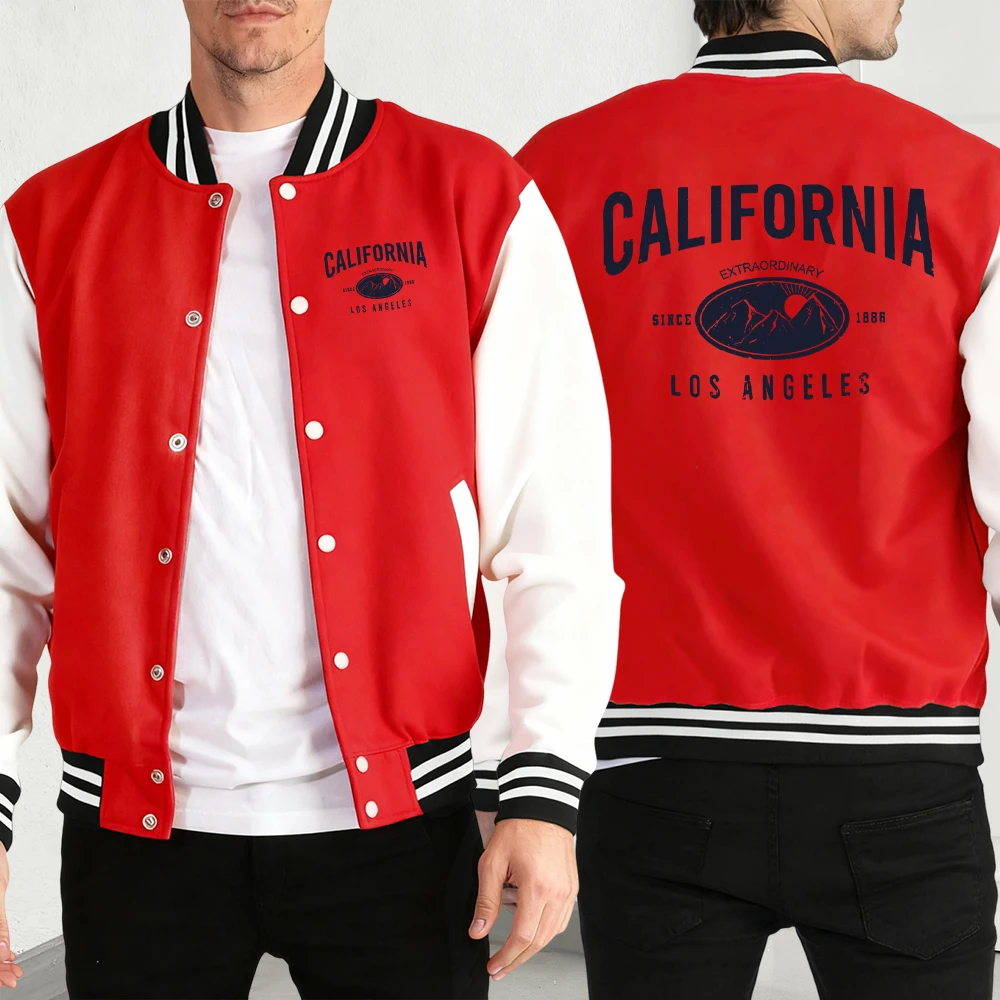 

California Los Angeles Mountain Print Man Warm Sport Coat Autumn Casual Jackets Hip Hop Comfy Baseball Jersey Basics Streetwear
