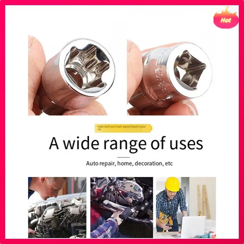 Female E-TORX Star Socket Set With Rail 11 Pcs Female External Star Socket Set E4 - E20 Torque Socket Set Alloy Steel Silver