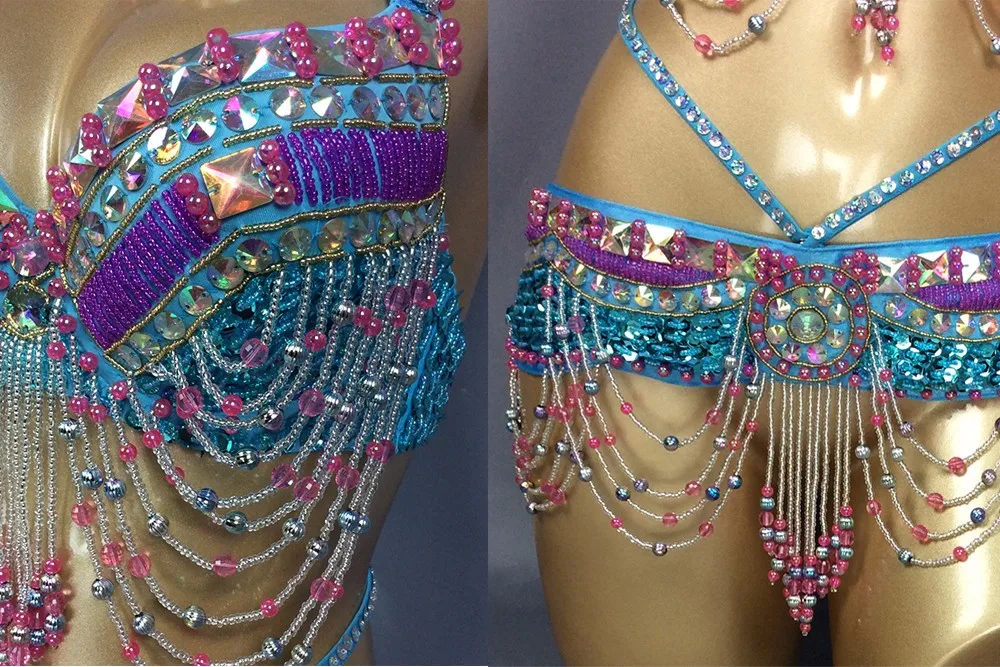 hot girl stage dance wear Sexy belly dance costume party show clothing Bar+Belt 2pcs set Christmas