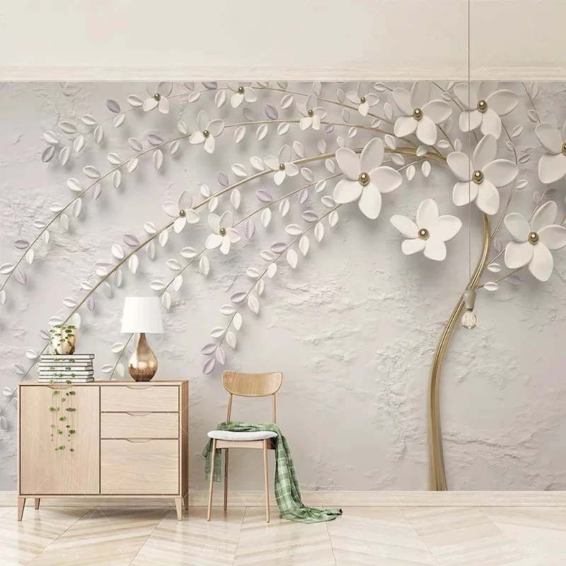 Custom Mural 3D Embossed White Flower Branch Photo Wallpaper Bedroom Living room TV background wall restaurant study Hotel tree