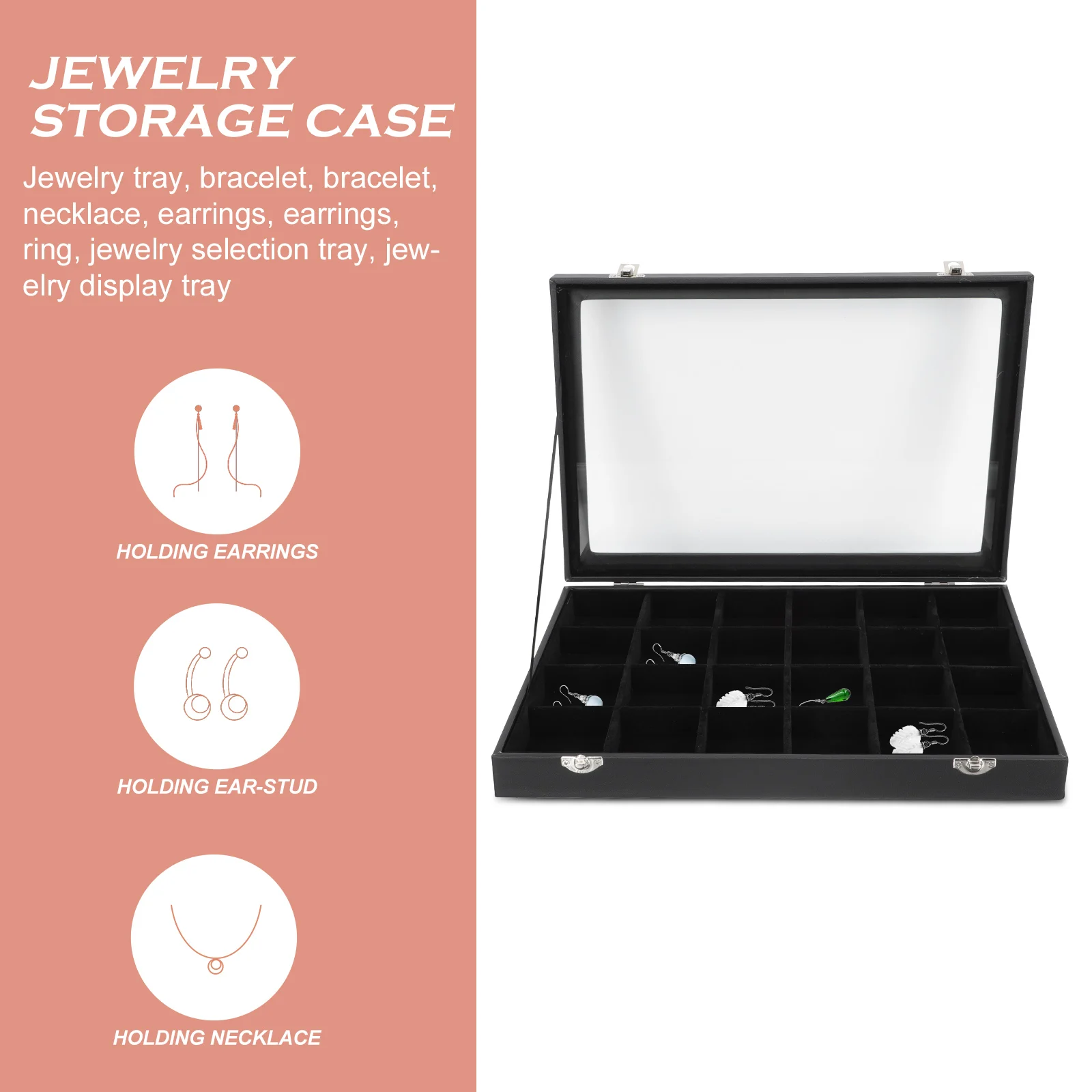 1pc Jewelry Storage Box Transparent Simple Design For Necklace Earring Organizer Multi-Grid Home Decor Display Case