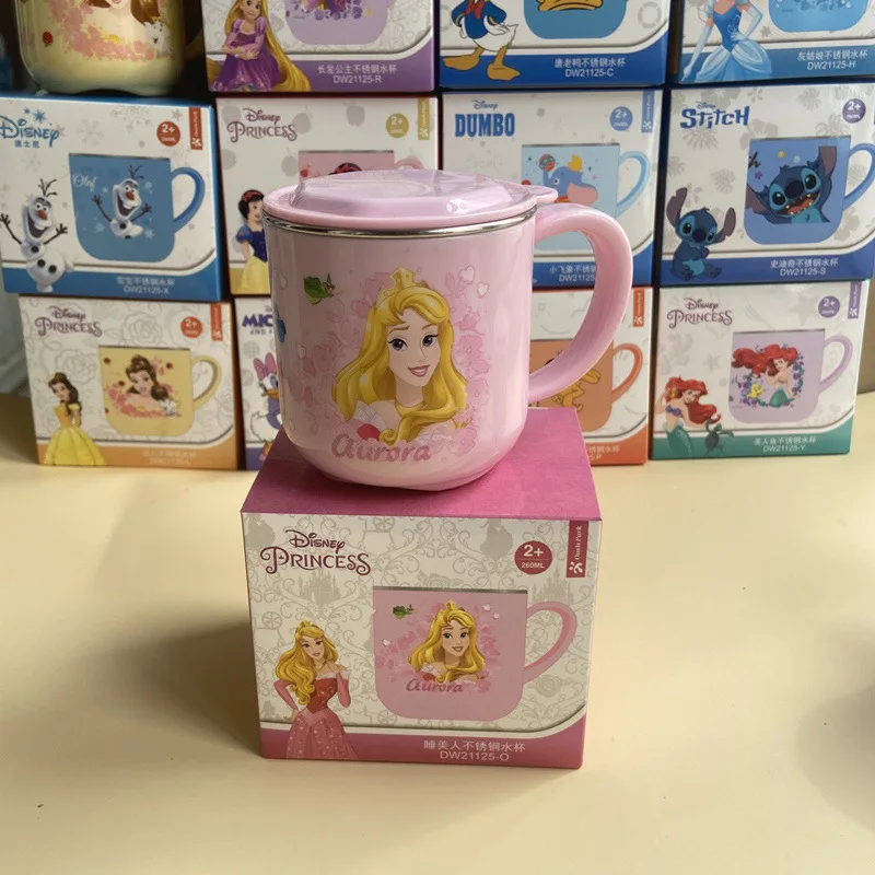 Disney Kids Cup Cartoon Princess Elsa Belle Stainless Steel Drinkware Milk Cup Children Mugs with Scale Student Cup